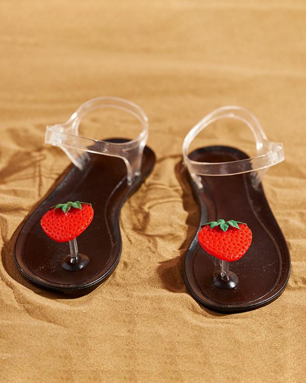Sandales plates à bride transparente et motif fraise