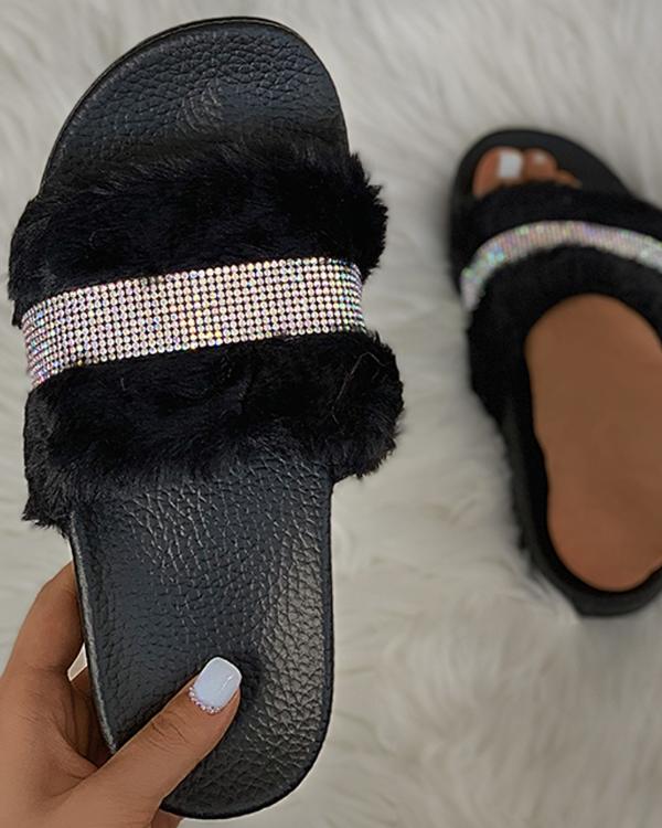 Chaussons Strass Fluffy Open Toe