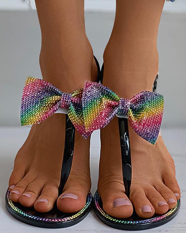 Sandales plates cloutées Bowknot Colorblock