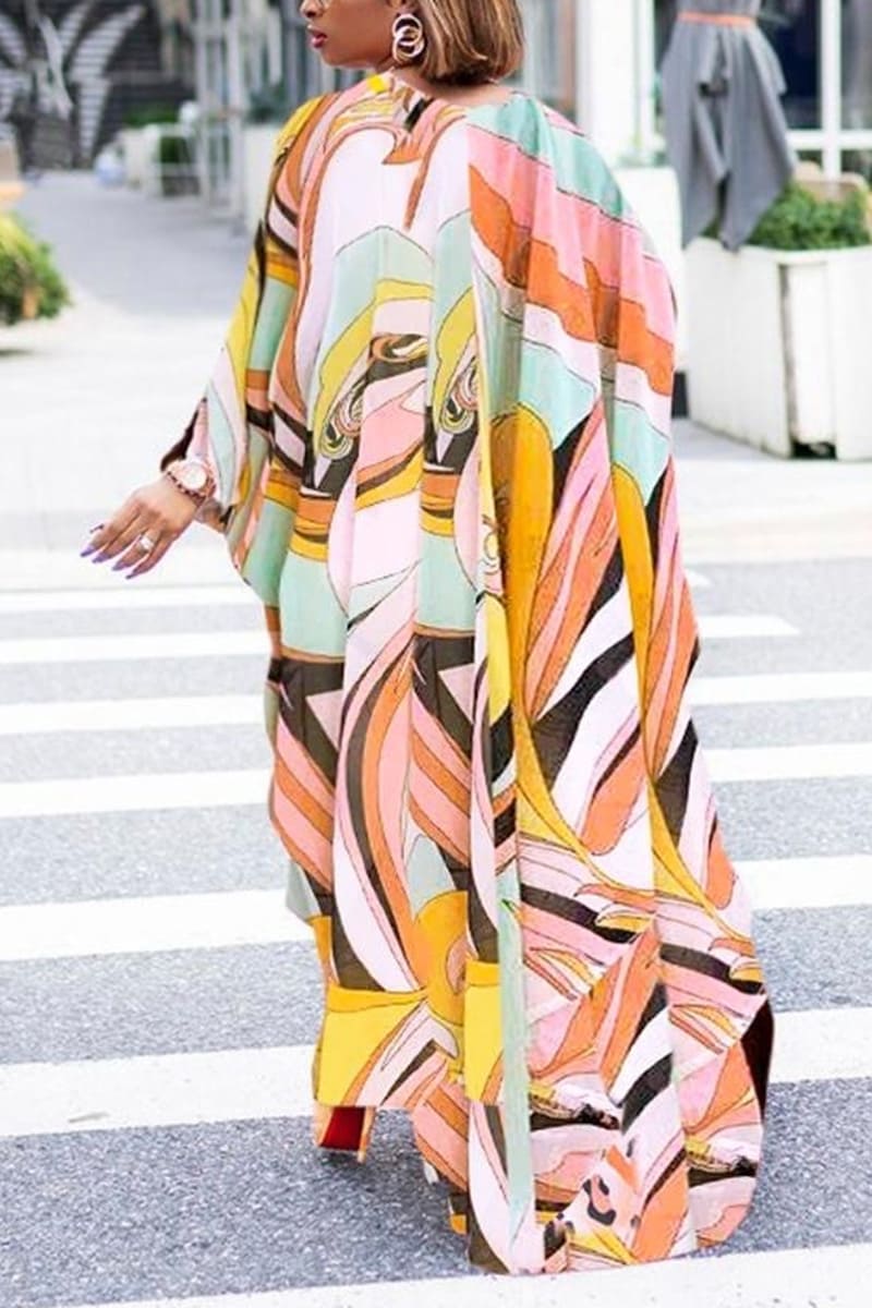 Grande taille décontracté en mousseline de soie à manches longues pantalon à jambes larges imprimé floral sur l'ensemble Kimono Cardigan deux pièces ensemble