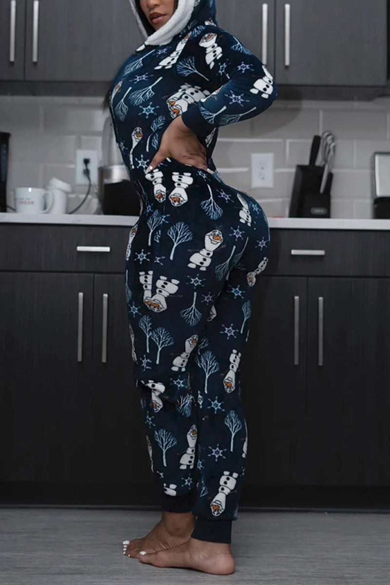 Plus la taille de Noël Full Print Split Neck Sexy Jumpsuit Pyjamas Onesie