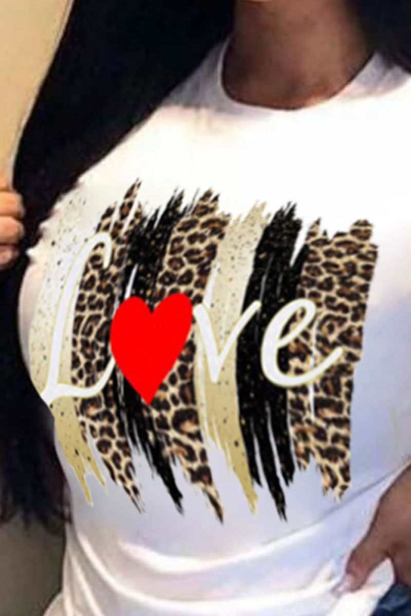 T-shirts basiques à col rond de grande taille à imprimé léopard