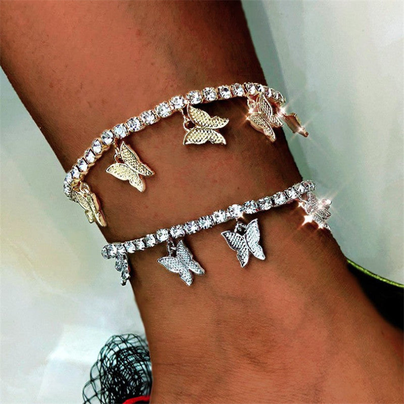 Bracelet de Cheville Papillon Strass Mode