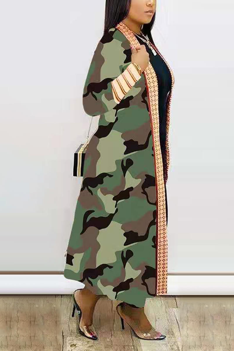 Cardigan Grande Taille Imprimé Léopard Camouflage Lèvres Imprimé Polyester Imprimé Manches Longues Vêtement d'Extérieur