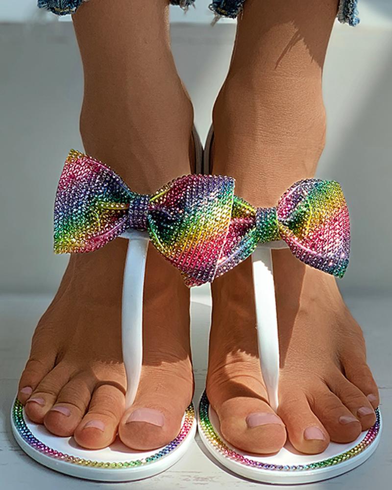 Sandales plates cloutées Bowknot Colorblock