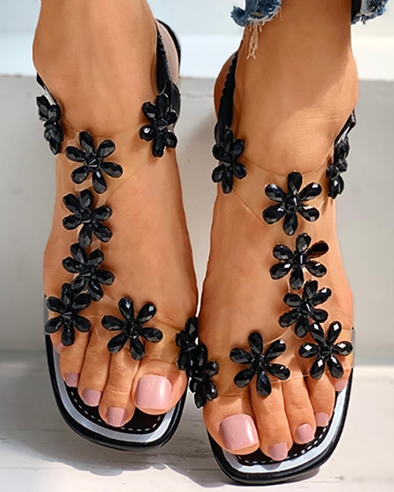 Sandales épaisses à bout ouvert et motif floral