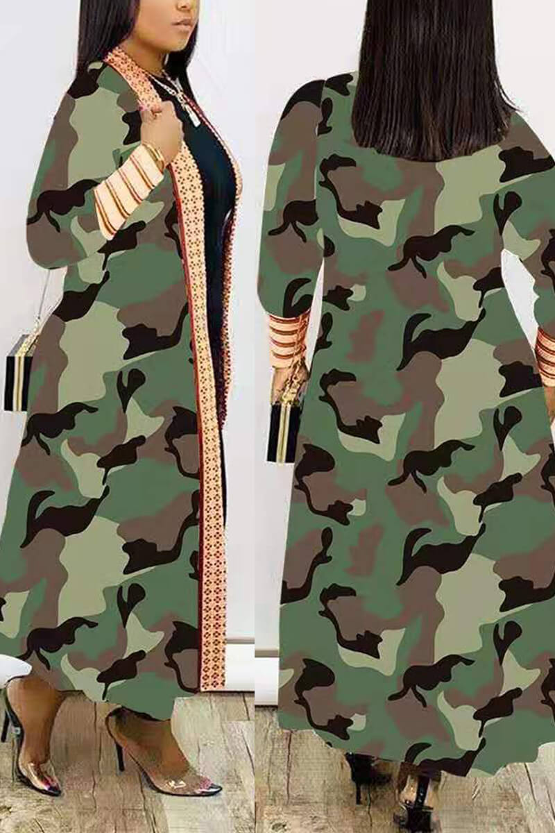Cardigan Grande Taille Imprimé Léopard Camouflage Lèvres Imprimé Polyester Imprimé Manches Longues Vêtement d'Extérieur