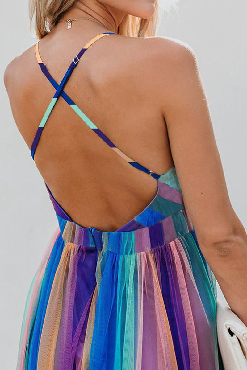 [Pré-vente] Maxi Robe de Maternité Décontractée Transparente Arc-en-Ciel de Grande Taille
