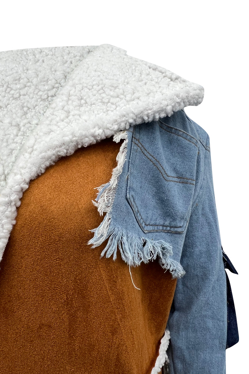 Manteau à col rabattu en polaire suédée de grande taille (sans ceinture)