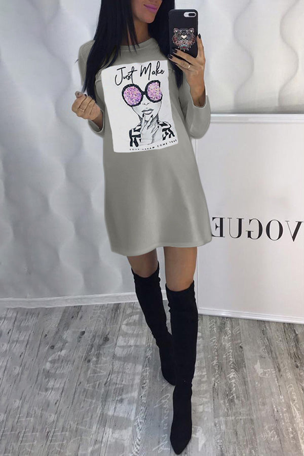 Mini-robe décontractée à manches longues et imprimé avatar
