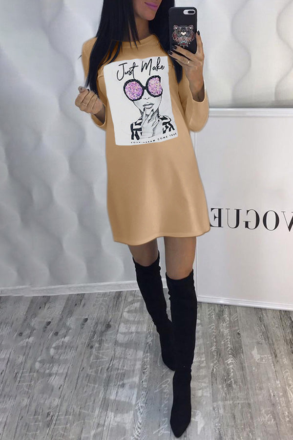 Mini-robe décontractée à manches longues et imprimé avatar