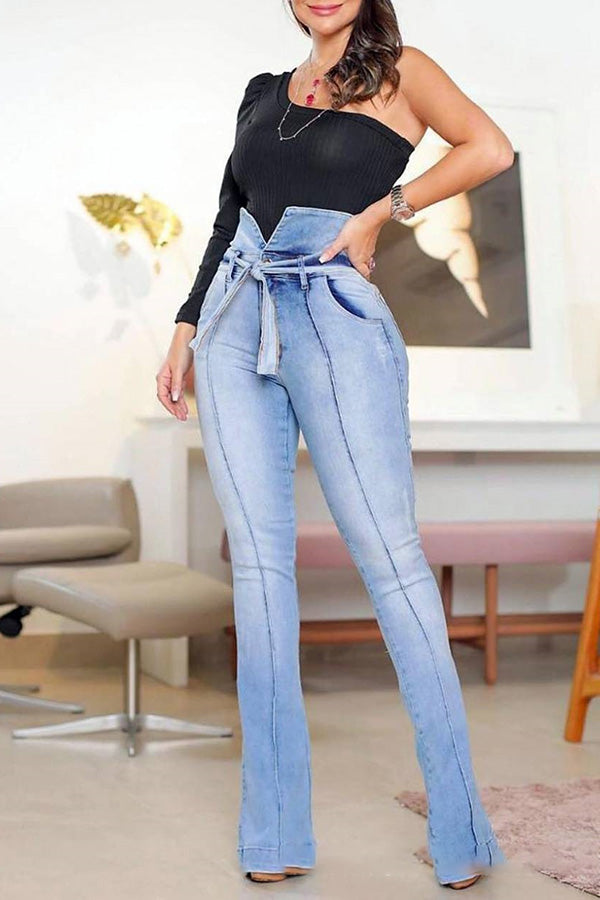 Pantalon évasé en jean skinny taille haute bleu clair