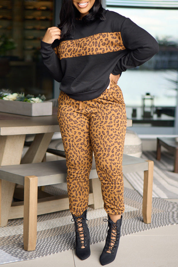 Casual imprimé léopard couture sweat léopard Slim pantalon costumes