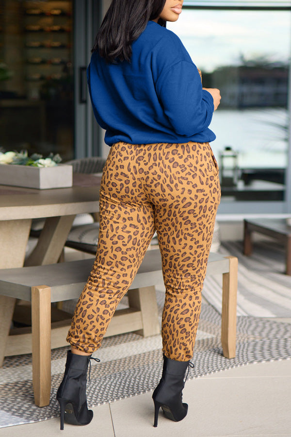 Casual imprimé léopard couture sweat léopard Slim pantalon costumes