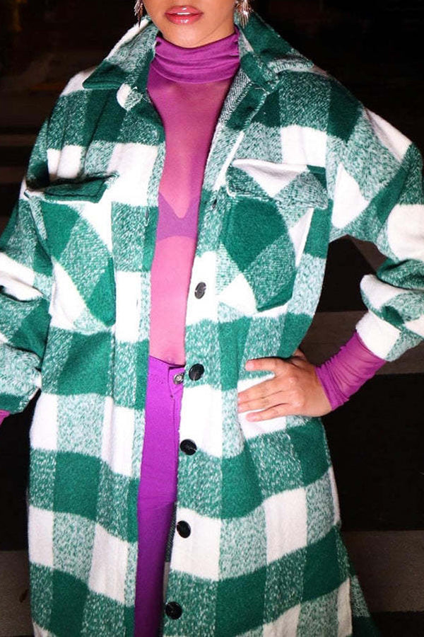 Fashion Plaid Coat Revers Double Face Long Loose Versatile Jacket