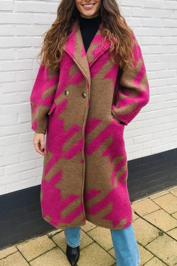 Manteau en laine imprimé à revers à manches longues et à la mode
