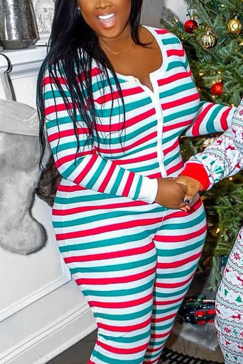 Plus la taille de Noël Stripe Split Neck Sexy Jumpsuit Pyjamas Onesie