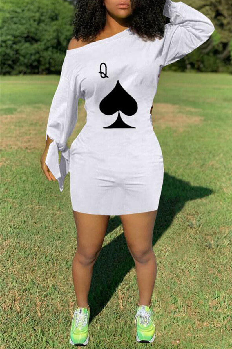 [Pré-vente] Mini-robes décontractées à col oblique imprimé Queen Poker de grande taille
