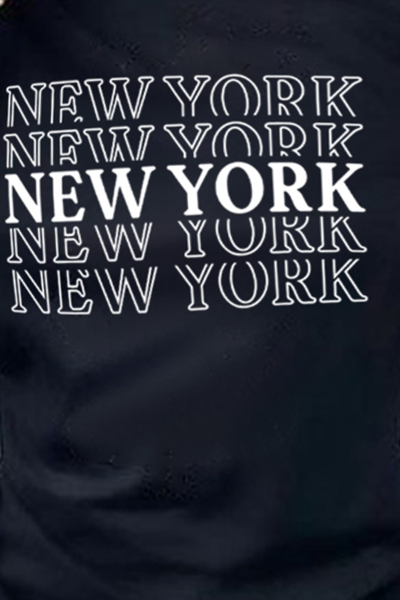 T-shirt noir à col rond et manches courtes imprimé New York de grande taille