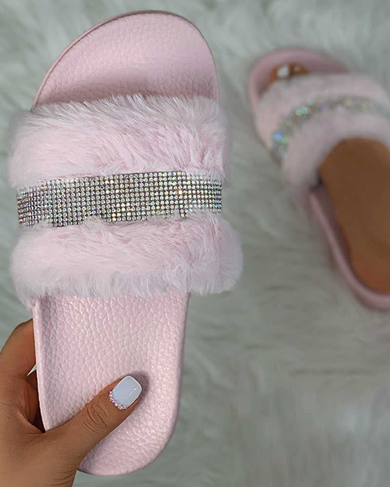 Chaussons Strass Fluffy Open Toe