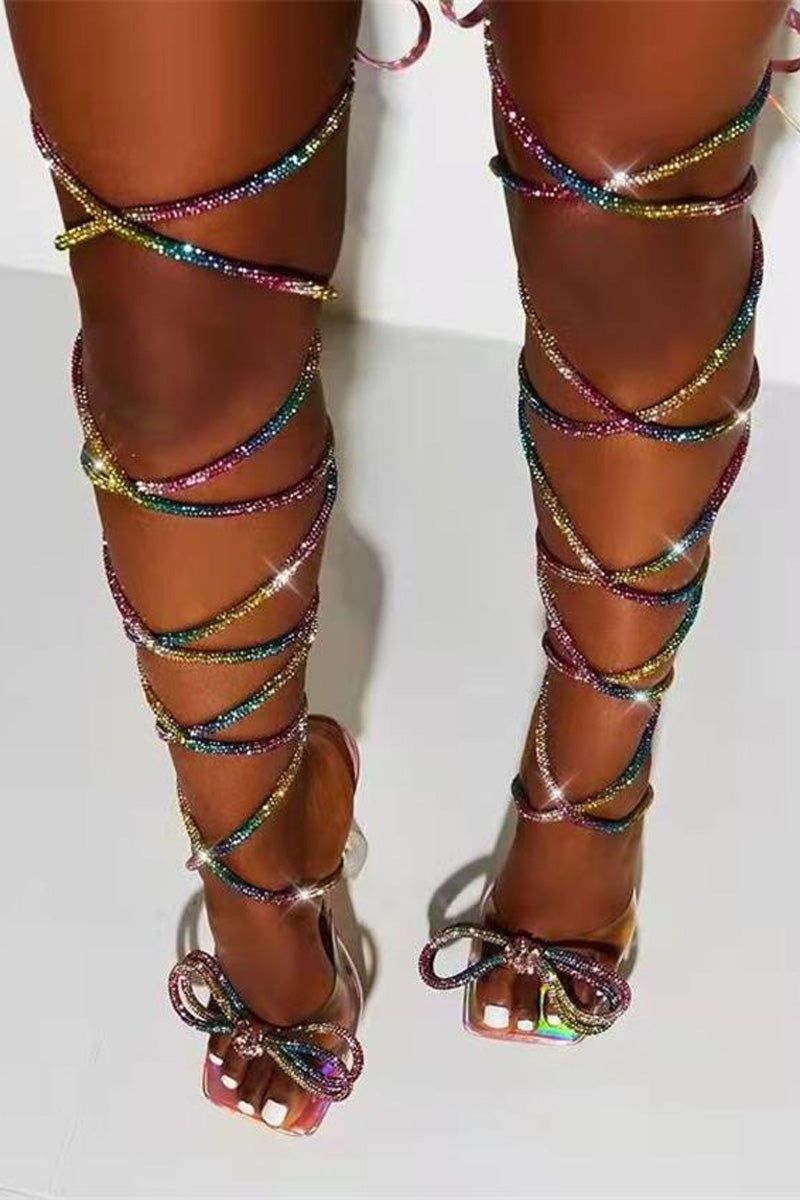 Bow Strass Sequin Lace Up Sandales Chaussures