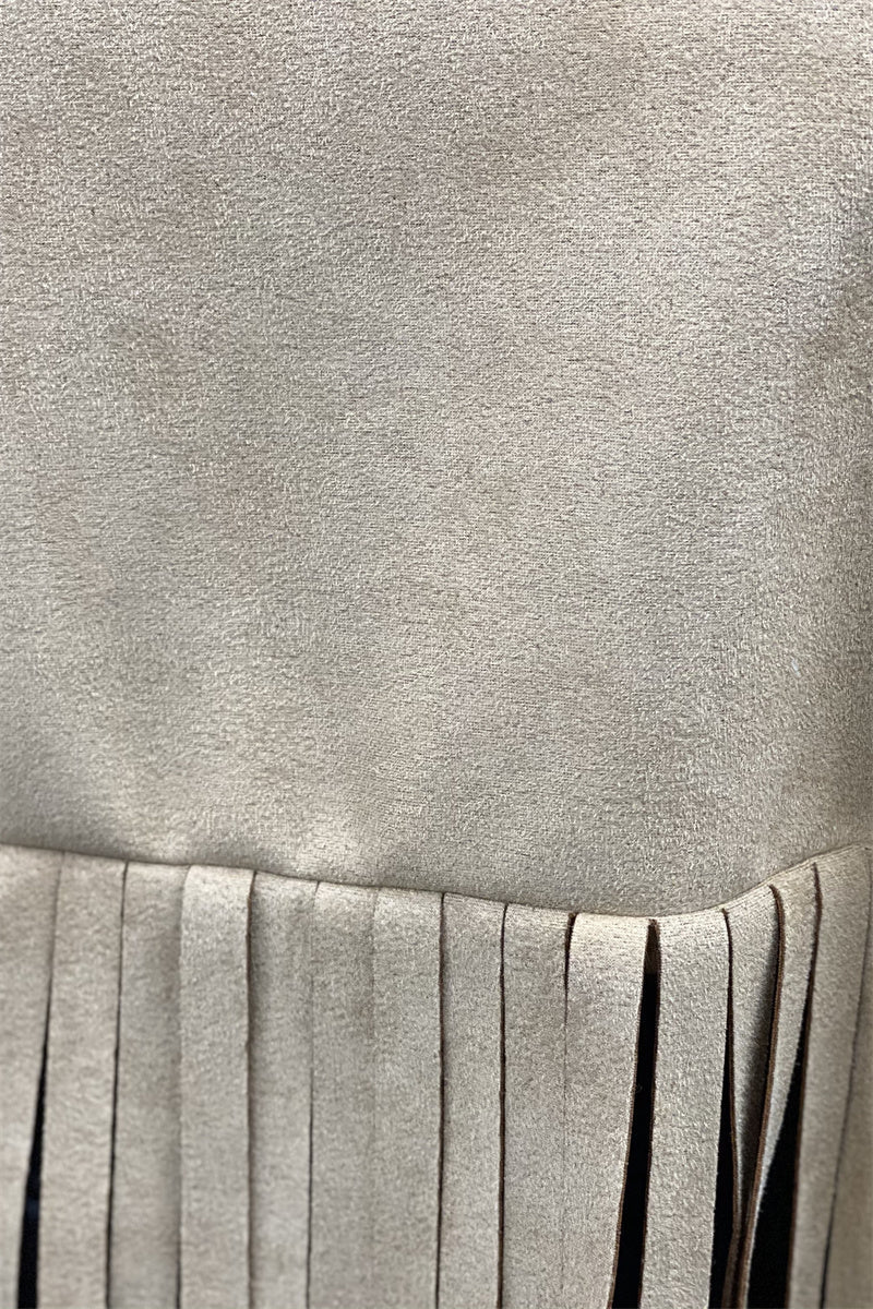 Manteau Châle Solide Marron à Franges en Cuir Suédé Décontracté de Rue à la Mode de Grande Taille